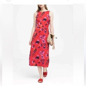 Banana Republic Vibrant Red Floral Midi Skirt